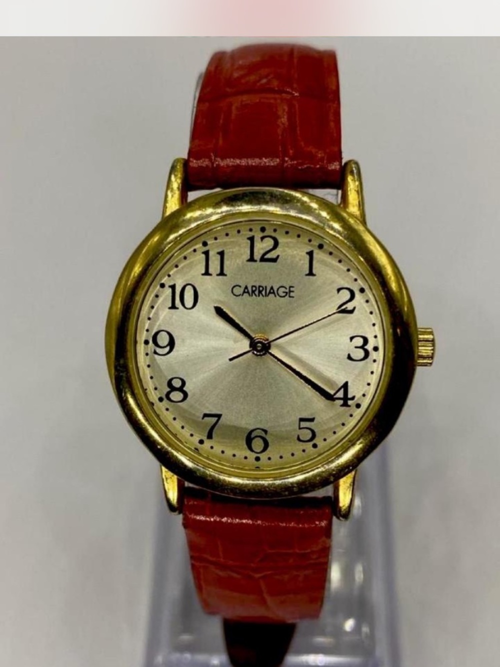 *** Carriage  ^^^ Gold-Tone Watch  \  Ruby Red Strap  ***